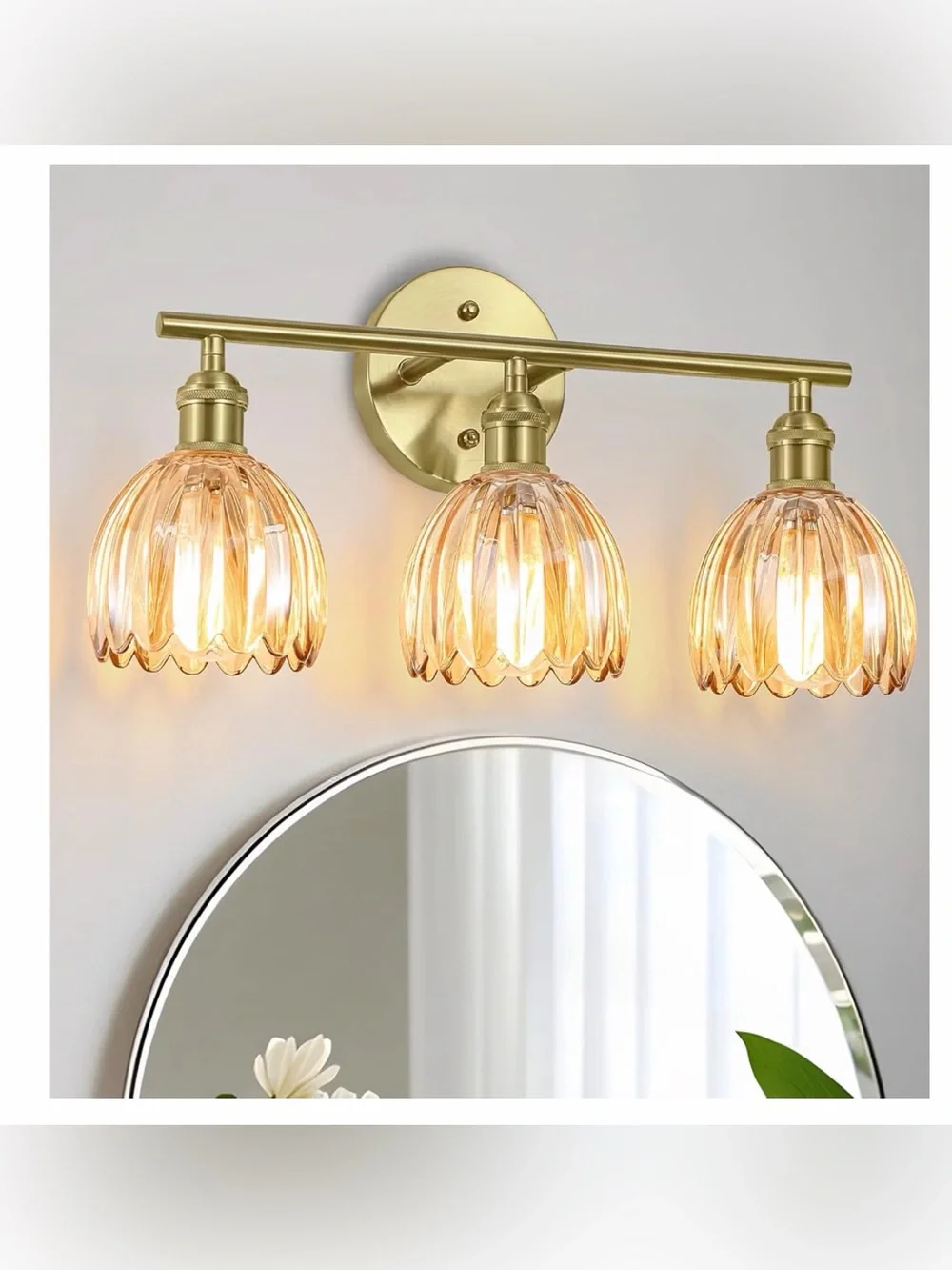 Vintsge Gold 3-Light Bathroom Vanity Sconce with Amber Glass Shades